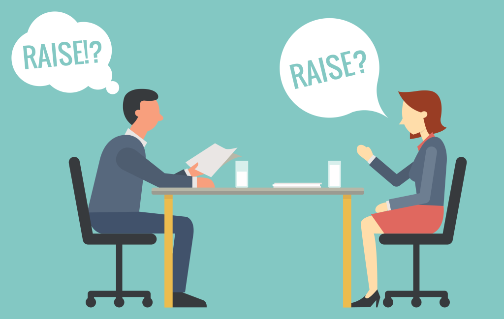 illustration of a worker asking their boss for a raise