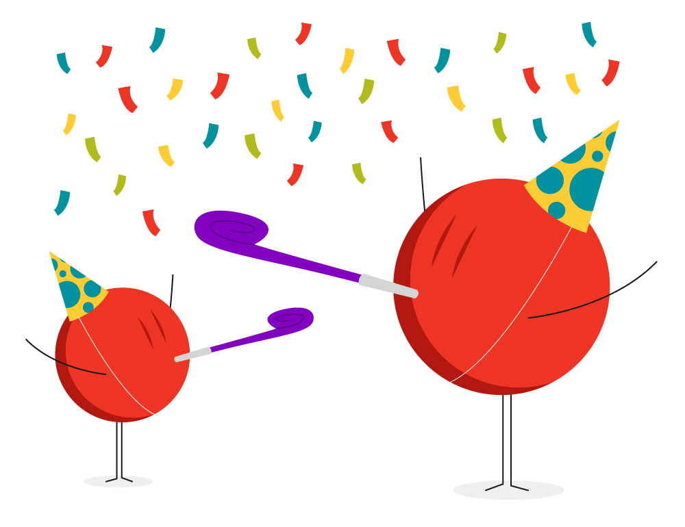 celebrate-individual-accomplishment symbolic icons representing employees with party hats on celebrating at work