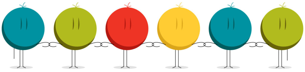 illustration of 6 icon symbol of employees all holding hands together