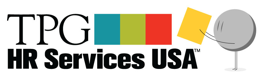 illustration of TPG HR Services logo symbolically being built one block at a time by an employee.