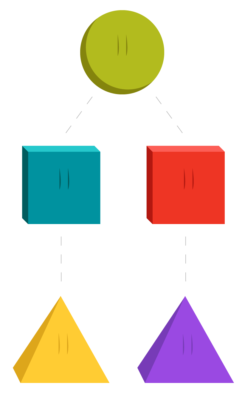 flow-chart-vertical connected icons of different shapes and colors