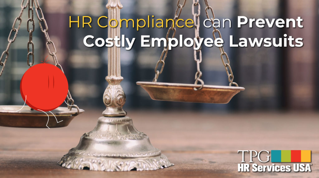 photo of unbalanced legal scales with icon representing an employee lawsuit