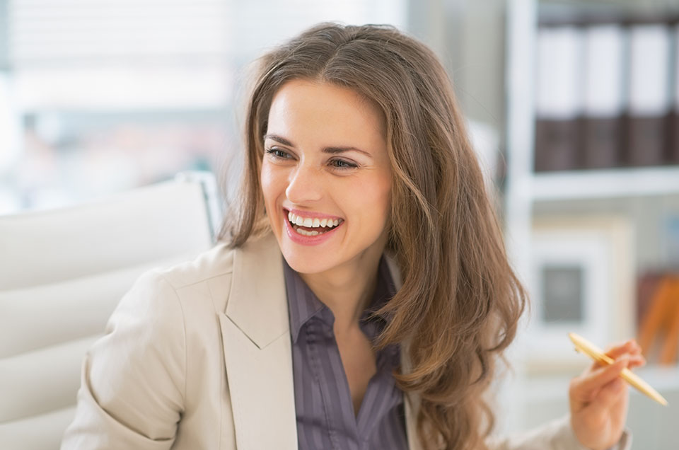 A woman who is very happy.