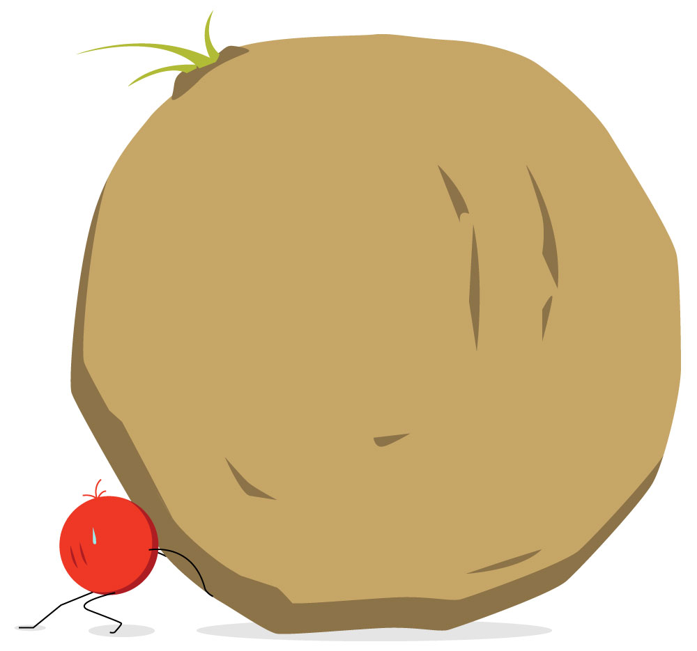 overcoming-inertia icon symbol of a person trying to roll a giant boulder up a hill