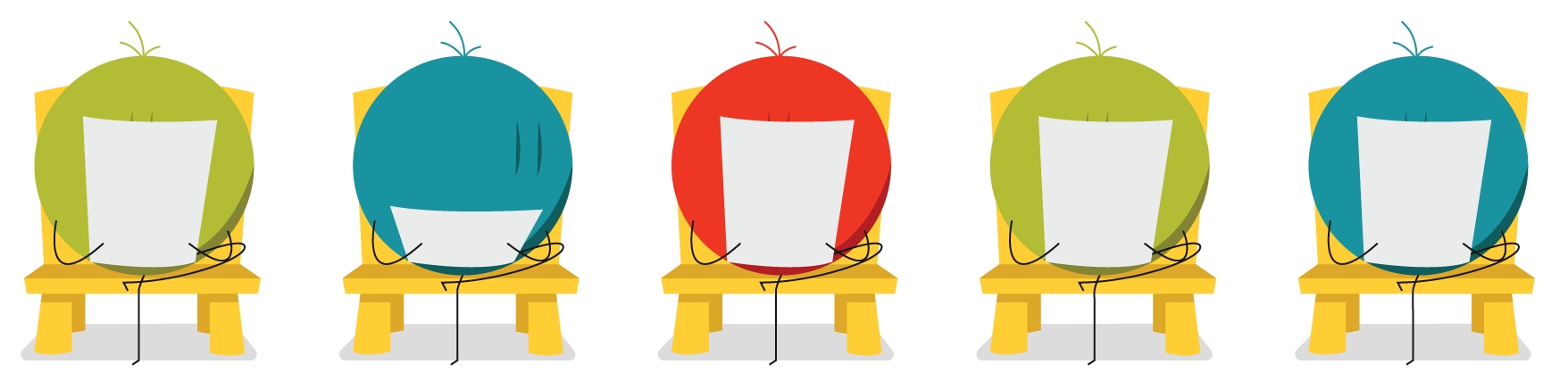 preparing-for-interview illustration of lobby office chairs each holding a job resume